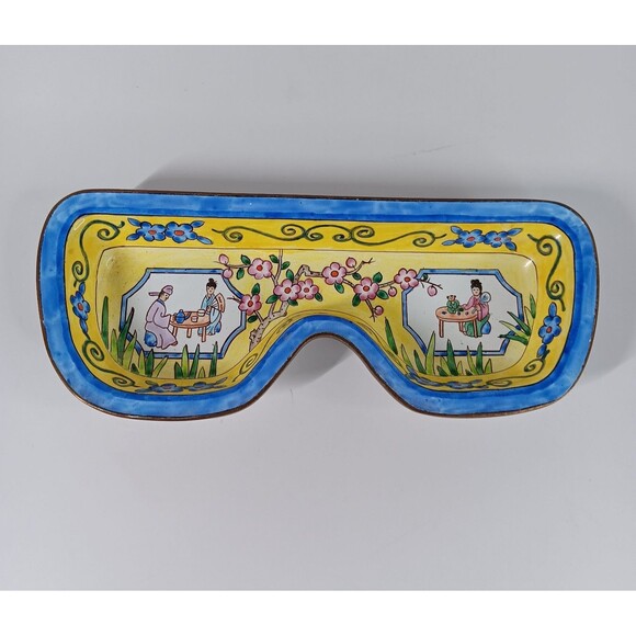 Kelvin Chen Enameled Eyeglasses Holder Tray 2001 No 336 Floral Asian Tea Party - Picture 1 of 8
